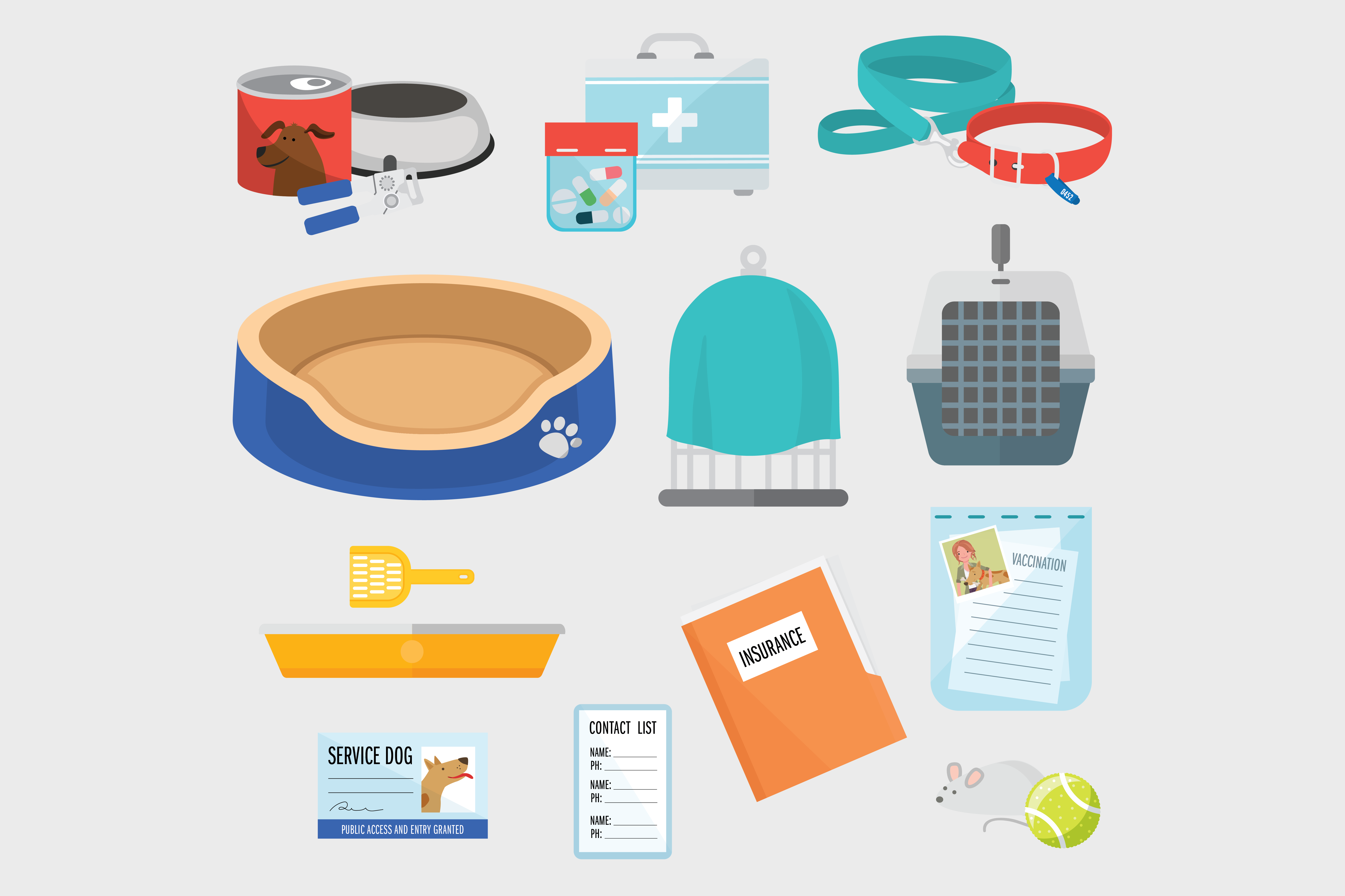 Pet emergency kit icons