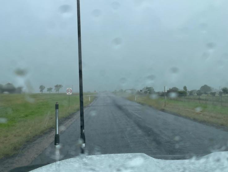 Rain through the windshield of a car