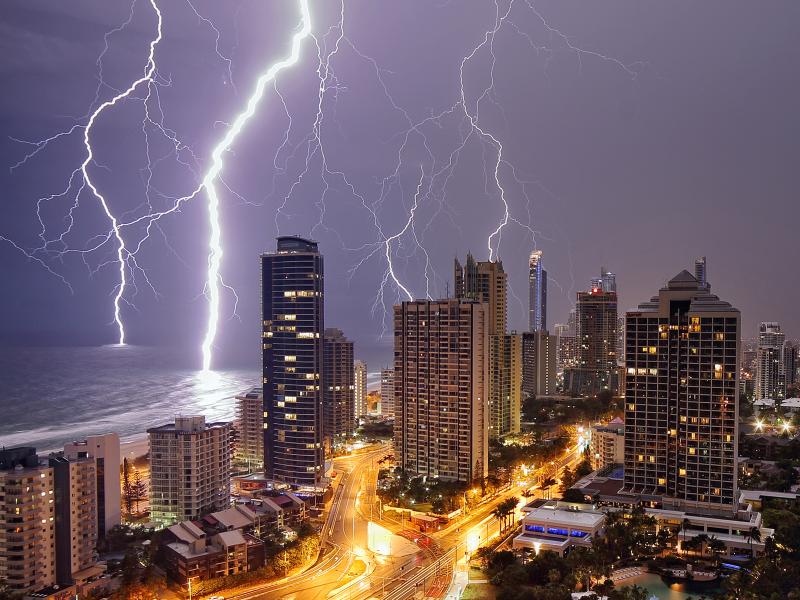 Lightning strikes over the Gold Coast
